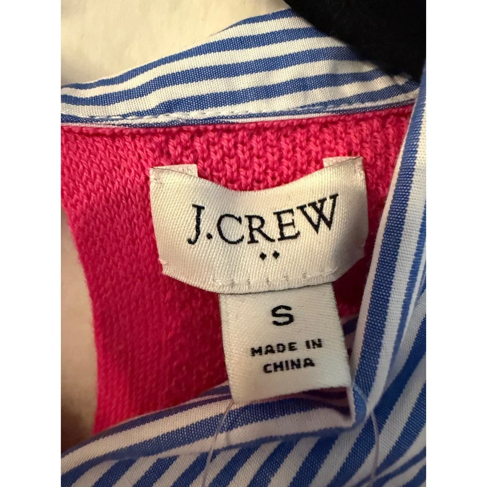 J. Crew Pink Textured Cotton Knit Sweater Top Women Striped Collar AW366 SP22